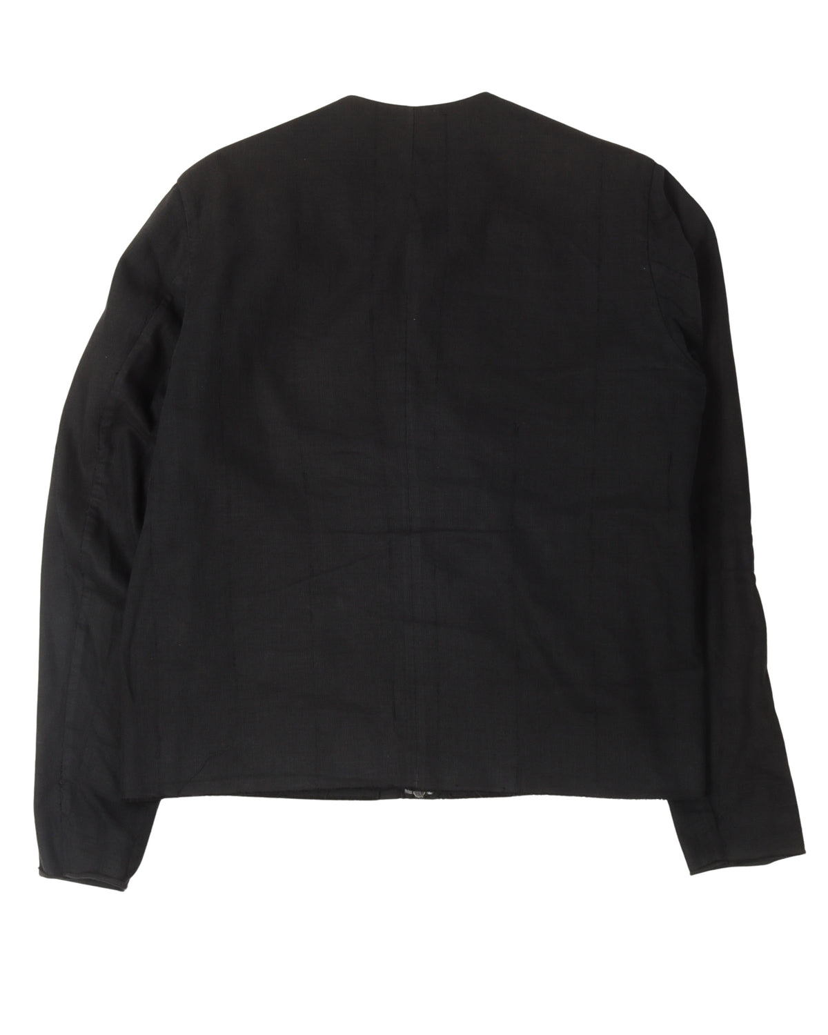 Collarless Linen Zip Up Jacket