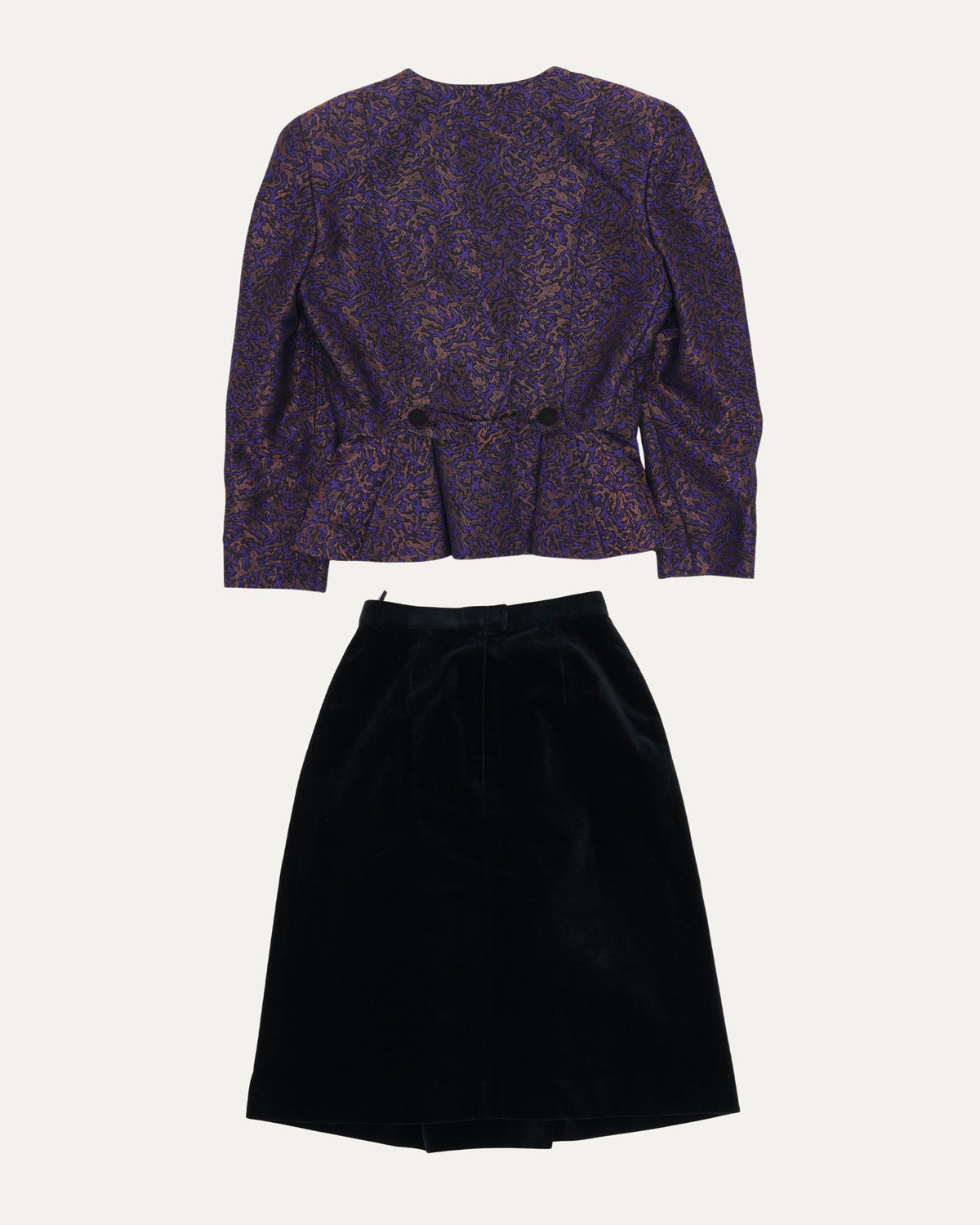 Padded Jacquard Collarless Jacket with Velour Skirt