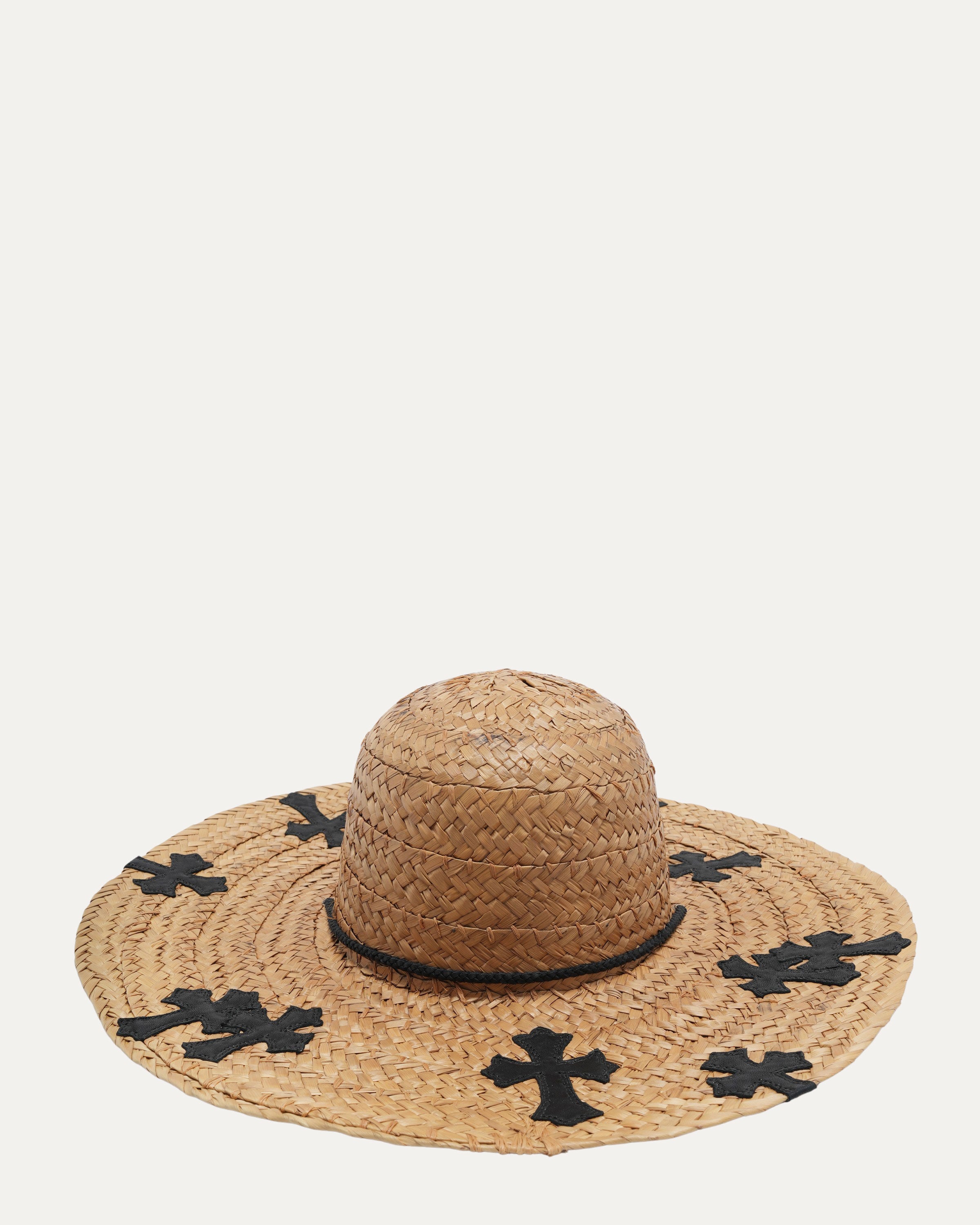 Cross Patch Silver Embellished Straw Hat