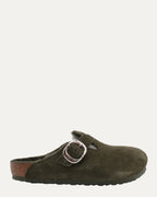 Dagger Embellished Birkenstock Boston Shearling Lined Suede Mule