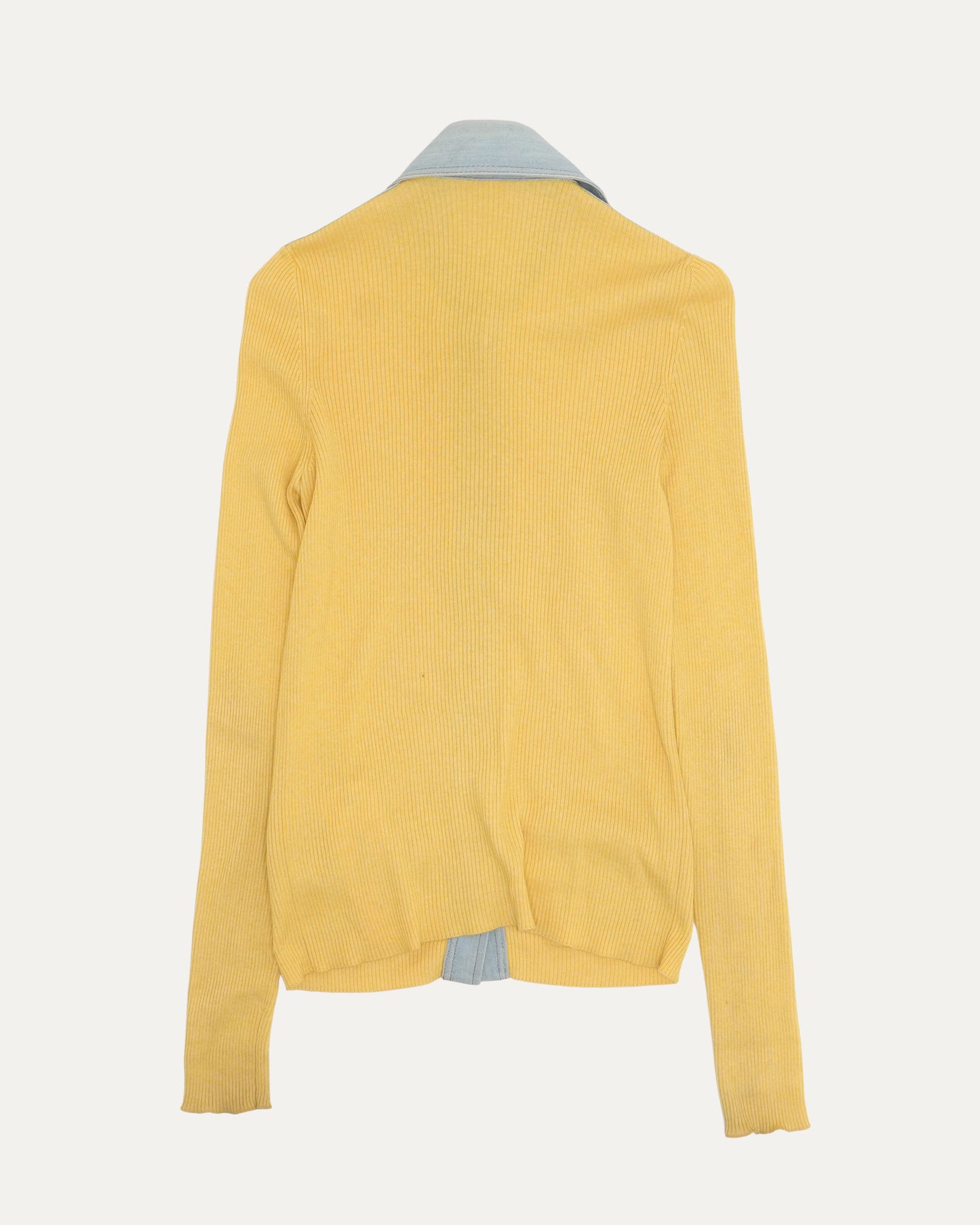 Denim Trim Cardigan Sweater