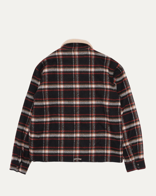 Shearling Collar Flannel Zip Up Jacket