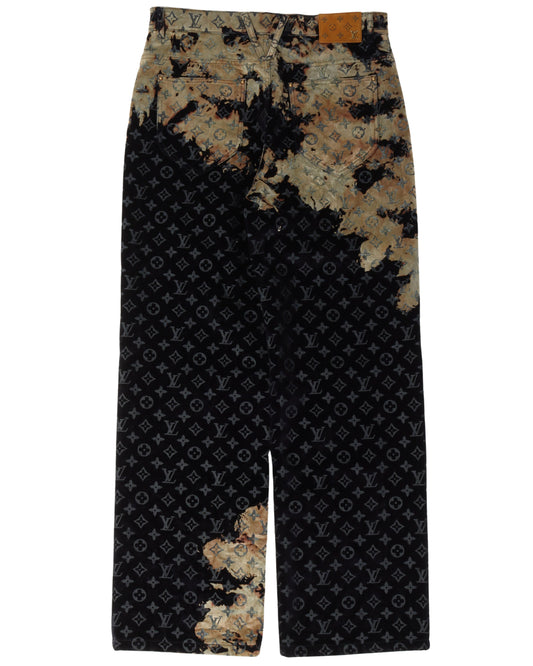 Bleach Effect Monogram Denim Pants