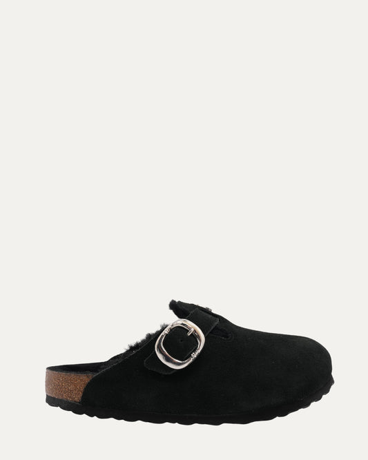 Dagger Embellished Birkenstock Boston Shearling Lined Suede Mule