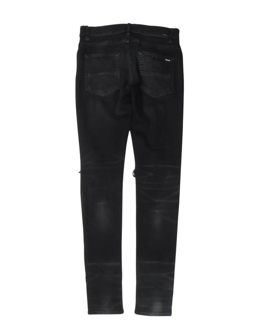 Distressed Knit Repair Denim Jeans