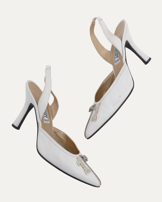 Rhinestone Embellished Zip Heels