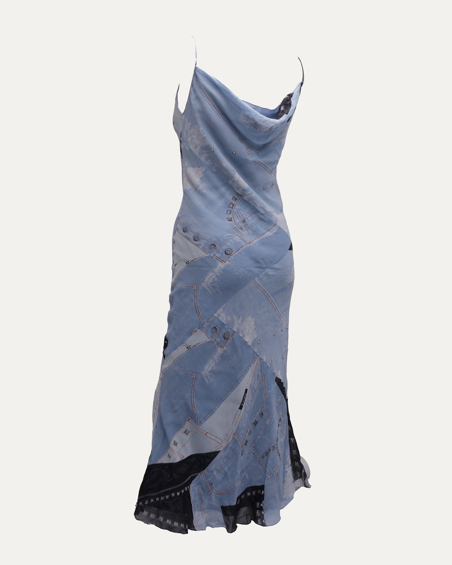 FW 2004 Trompe L'Oeil Denim Print Silk Dress