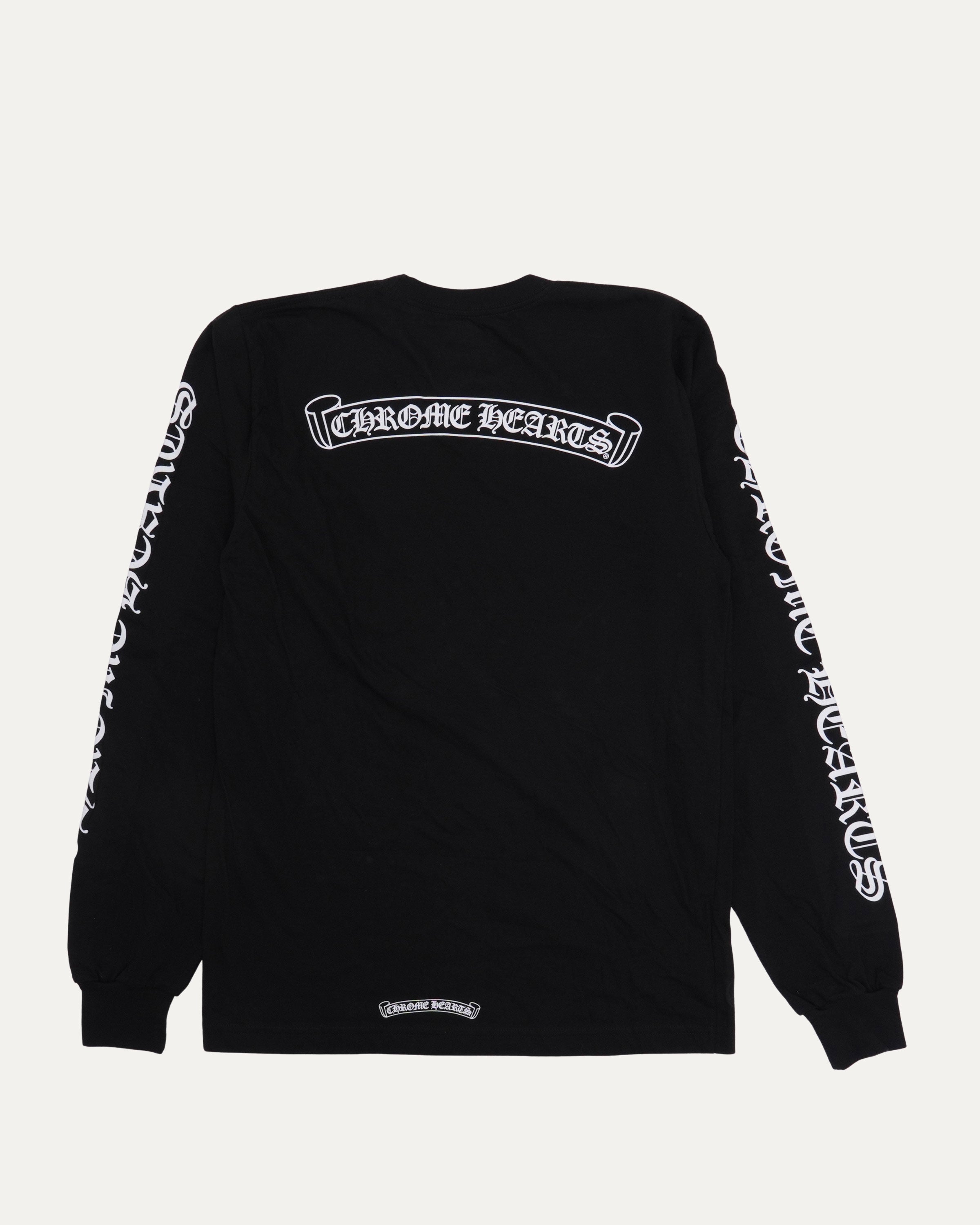 CHROME HEARTS 長袖シャツ 黒 Chrome Hearts Scroll Logo Spellout Long Sleeve Pocket T-Shirt