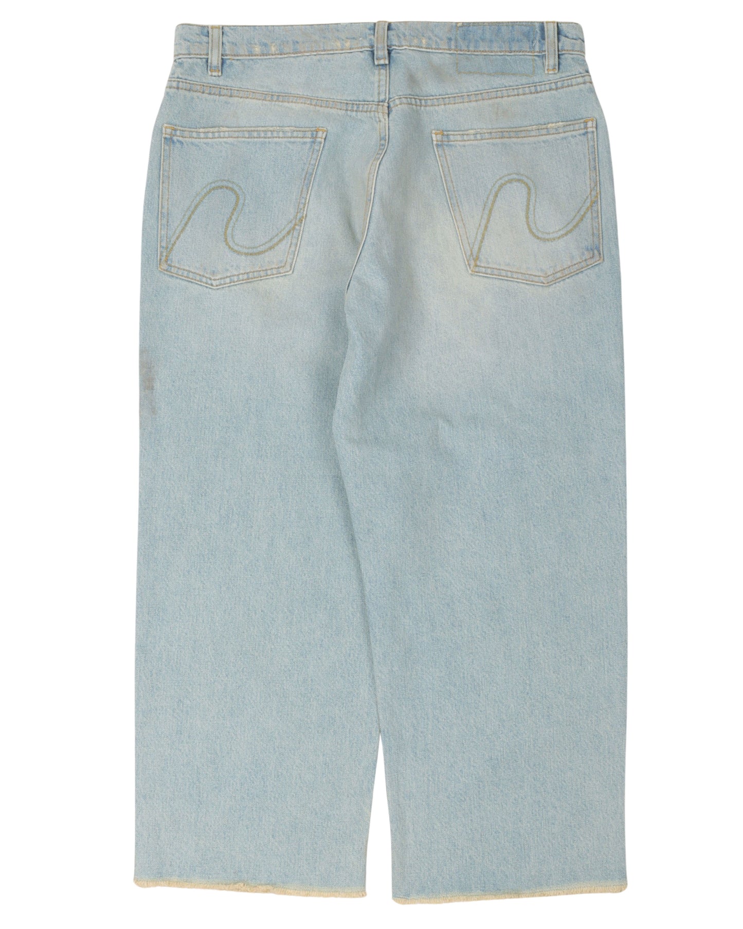 Light Wash Raw Hem Wide Leg Jeans