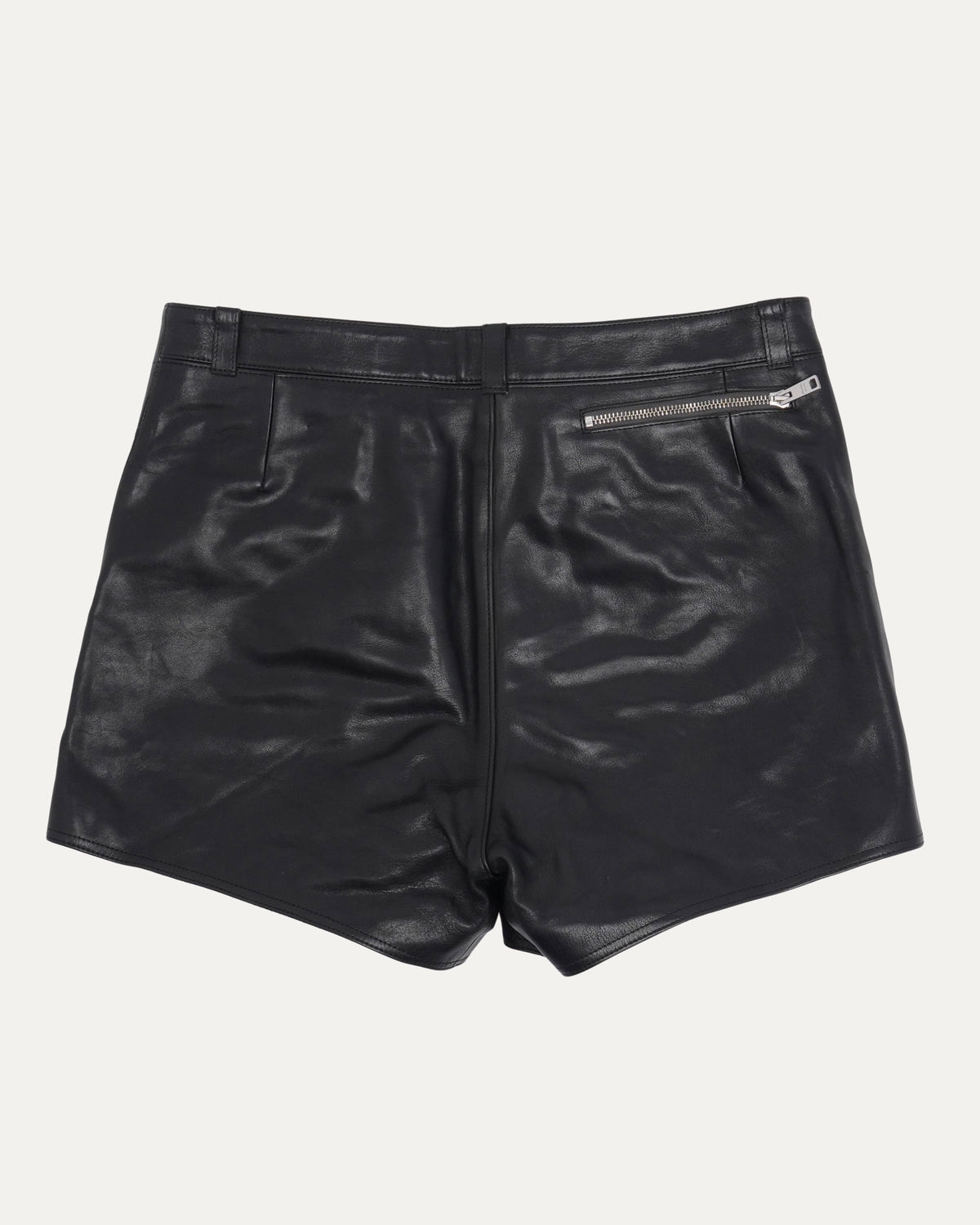 Double-Zip Leather Shorts