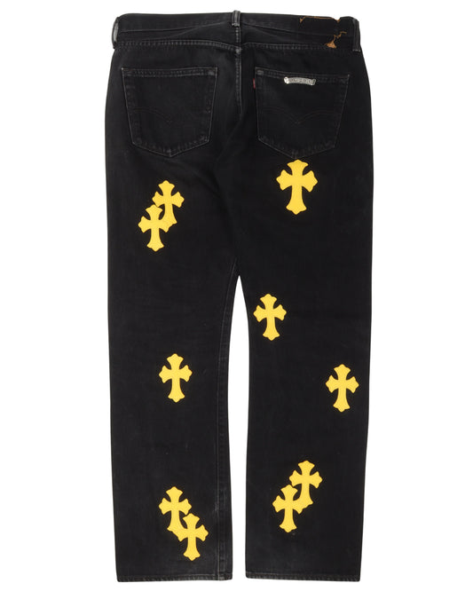 Leather Cross Patch Jeans