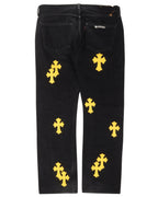 Leather Cross Patch Jeans