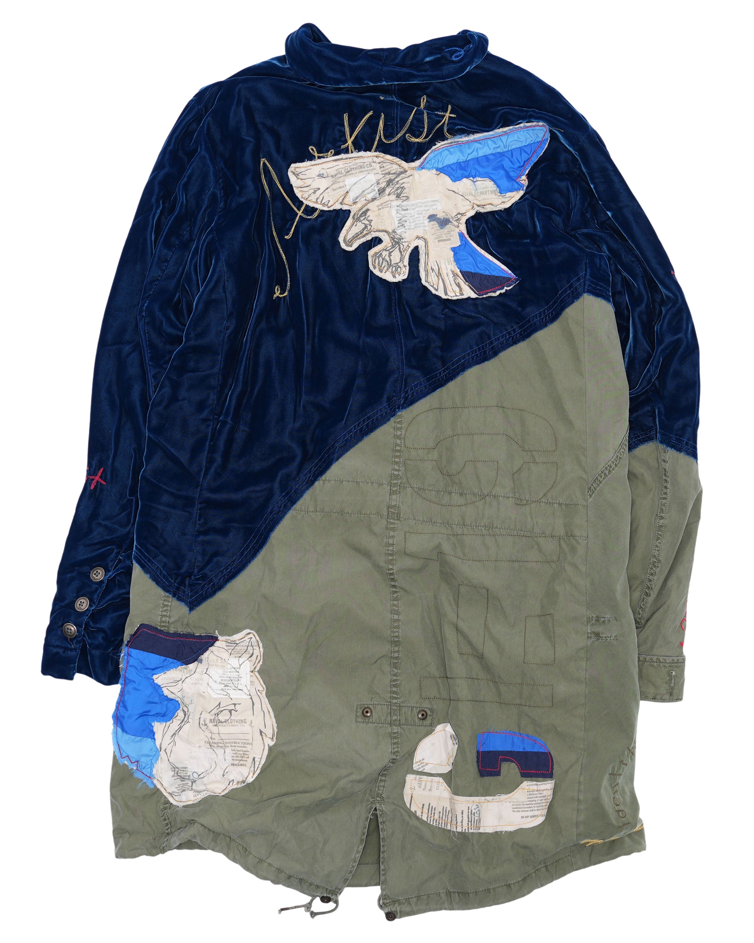 Embroidered Canvas and Velvet Parka