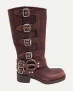 Buckled Leather Biker Boots