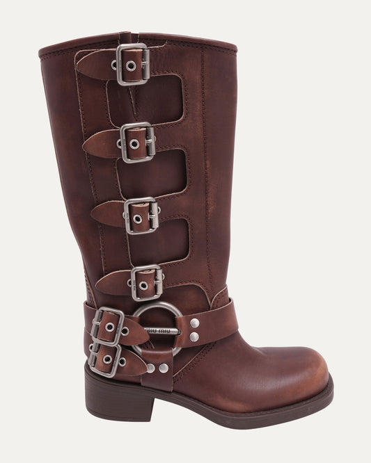 Buckled Leather Biker Boots