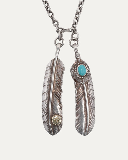 Double Feather Pendant Necklace
