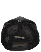 Silver Embellished Fleur Patch Leather Trucker Hat