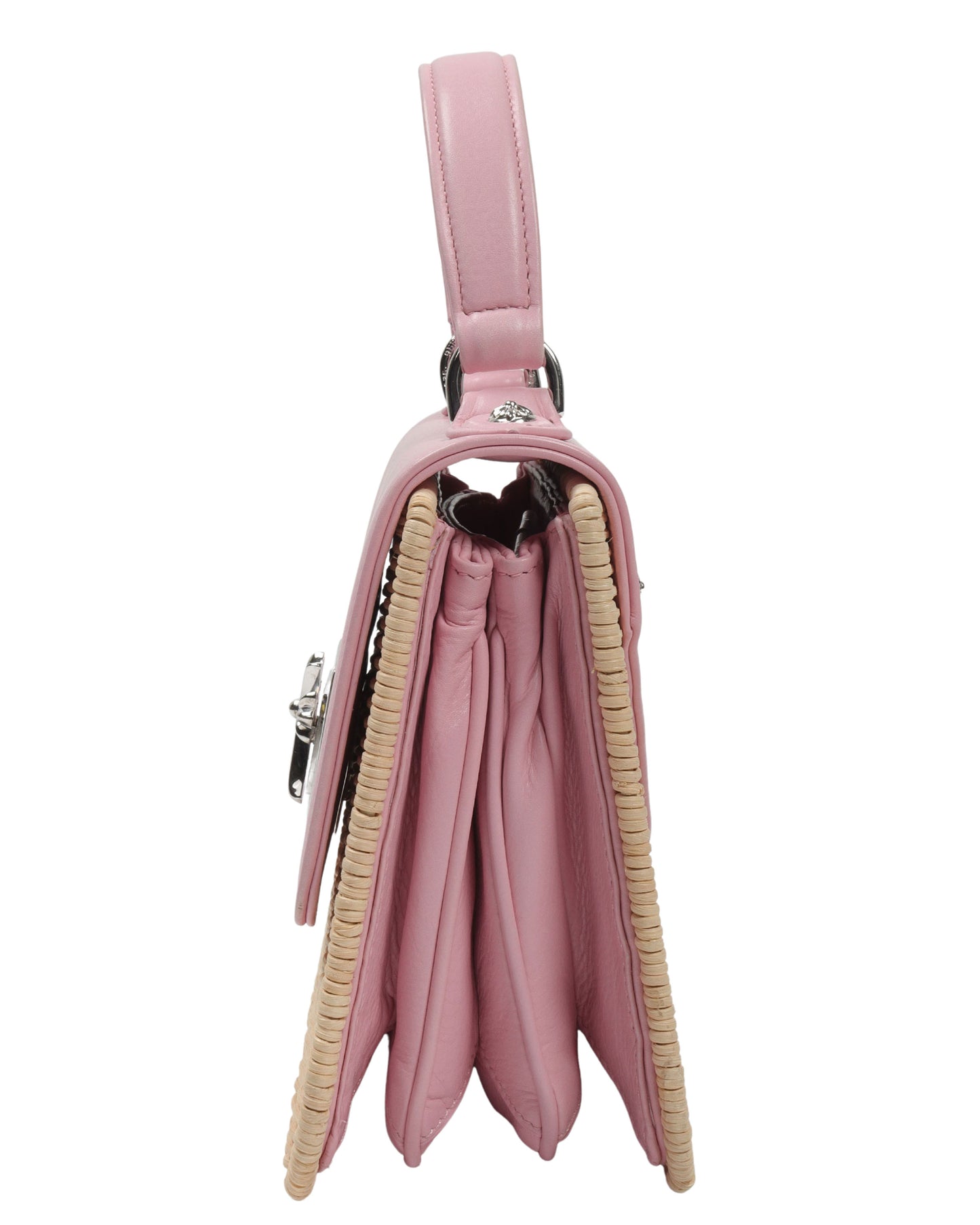 Basket-Weave Leather Accordion Wicker Bag
