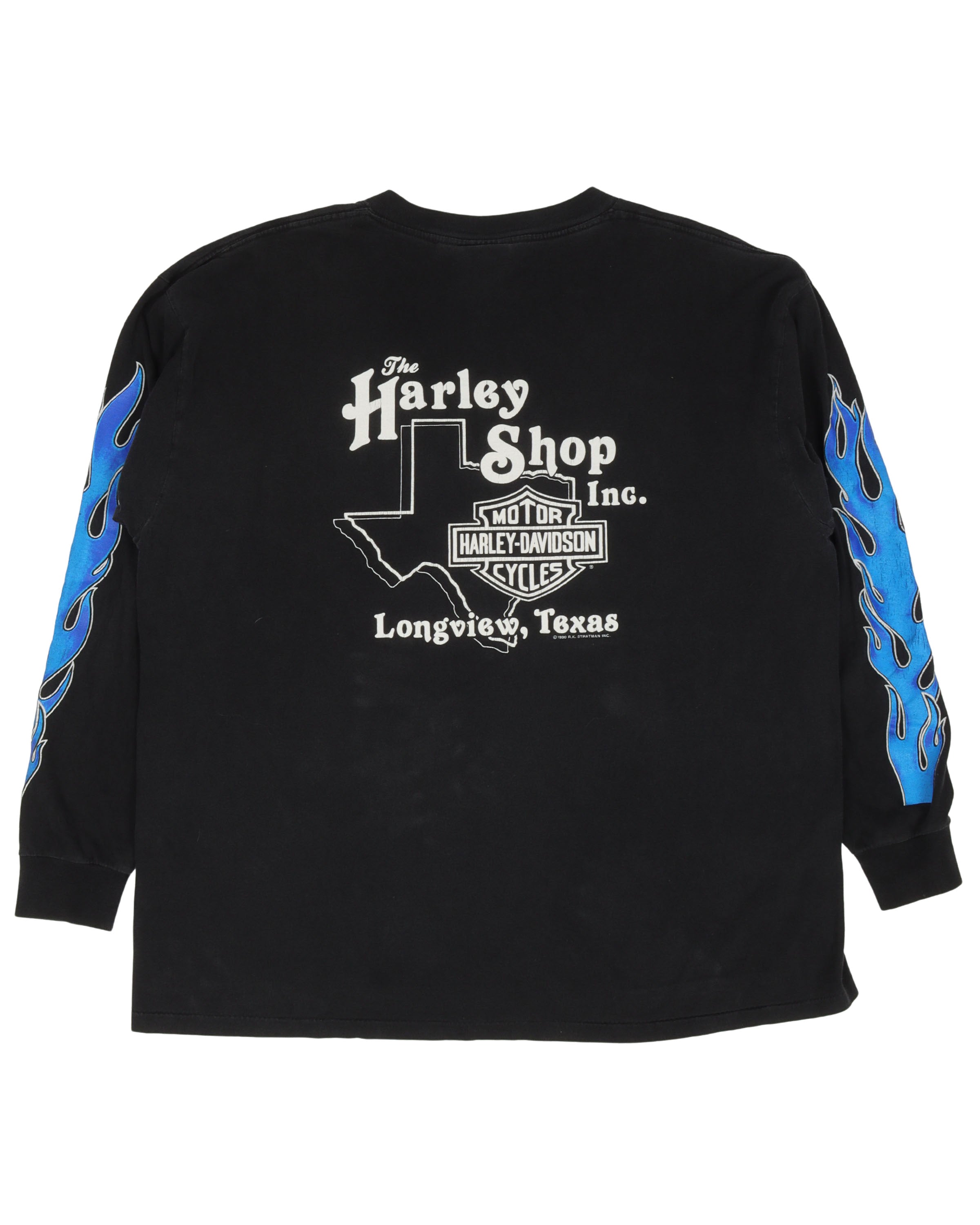 Harley Davidson Blue Flames Long Sleeve T-Shirt