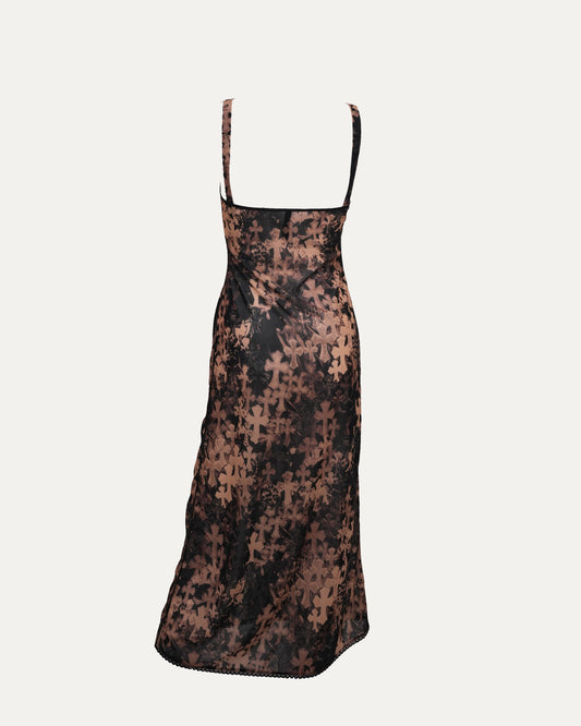 Waterfall Cross Patch Print Mesh Dress