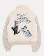 Multi-Patches Mixed Leather Varsity Blouson