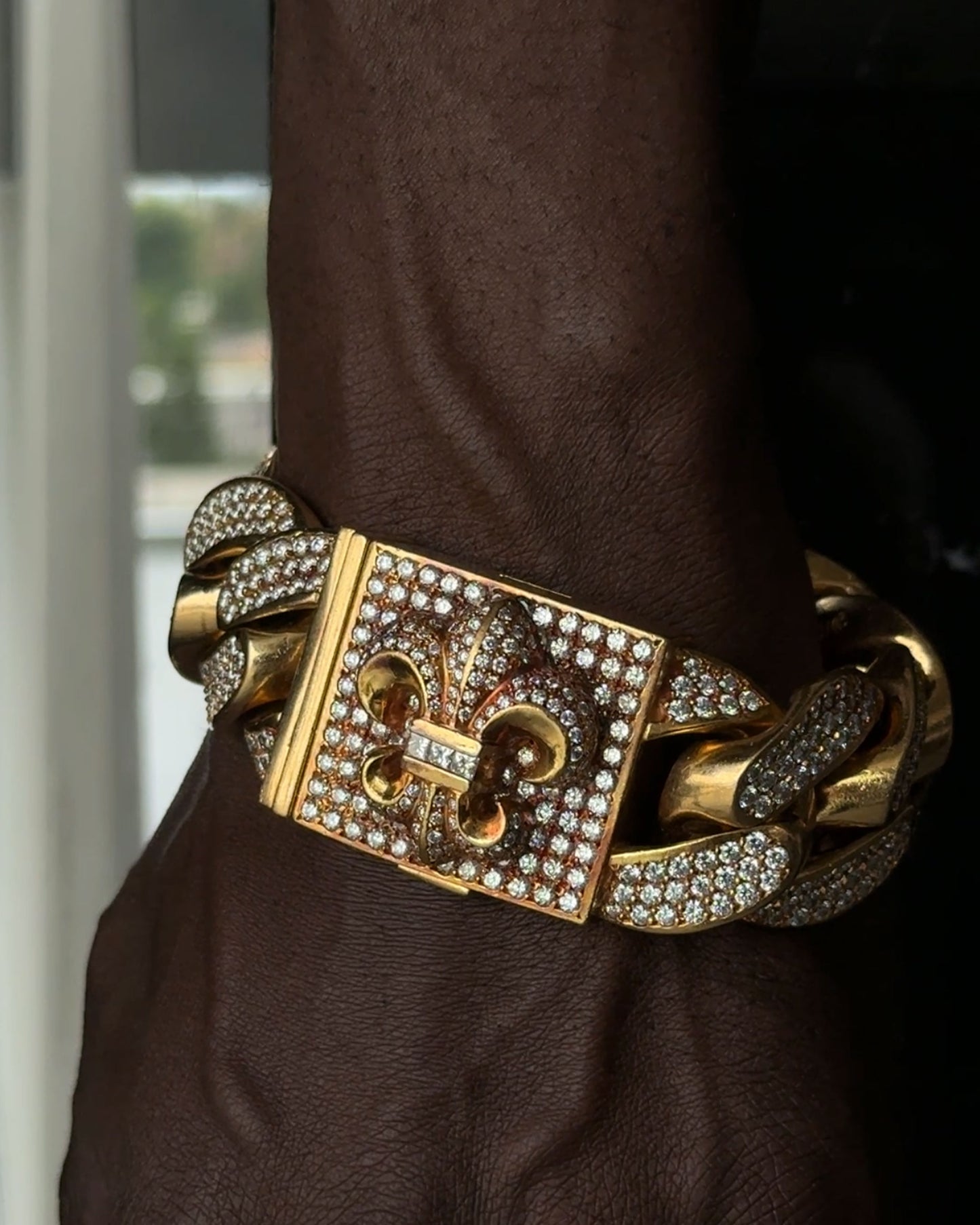 Gold Diamond XL Fleur Box ID Bracelet