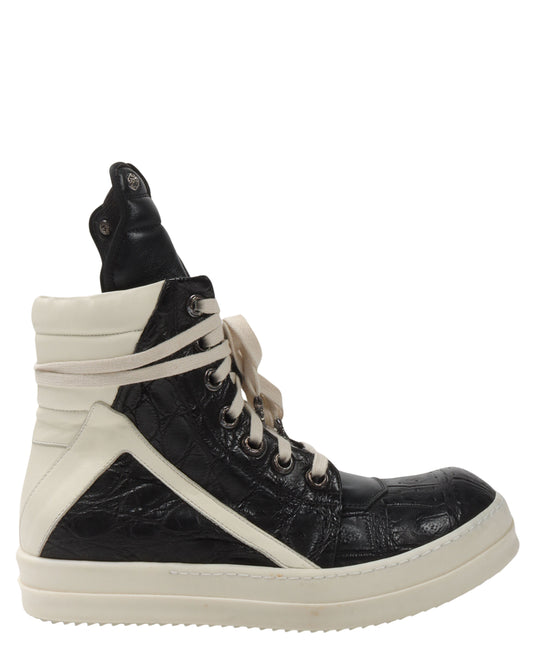 Rick Owens Crocodile Leather Geobasket Sneakers