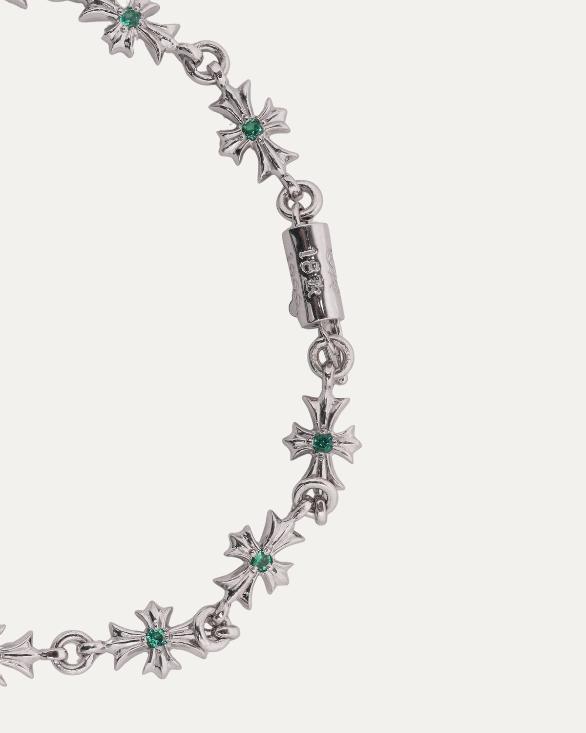 18k White Gold & Green Emerald Tiny E Bracelet