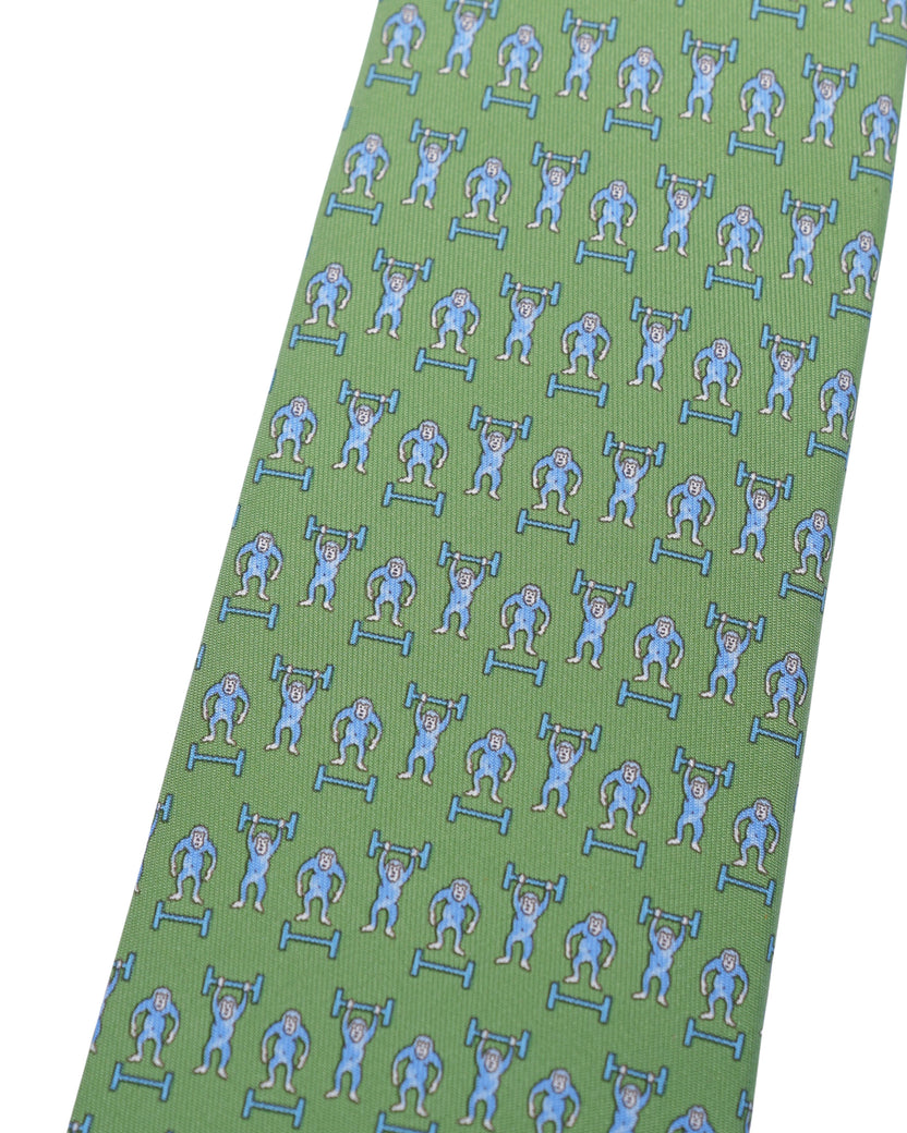 Weightlifting Monkey Printed Silk Tie