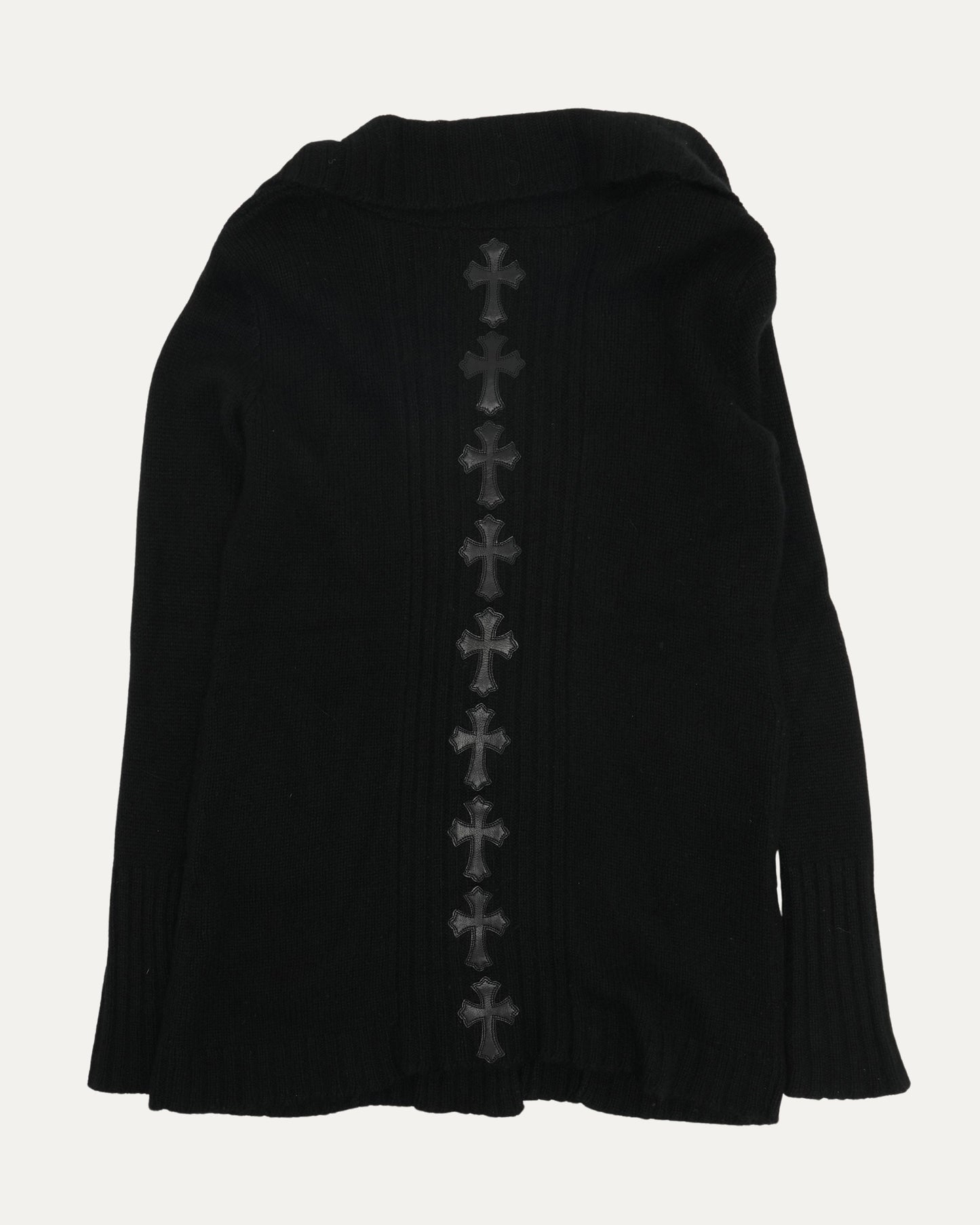 Spine Cross Patch Asymmetric Cardigan Sweater