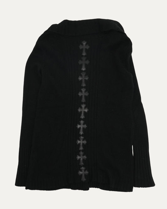 Spine Cross Patch Asymmetric Cardigan Sweater