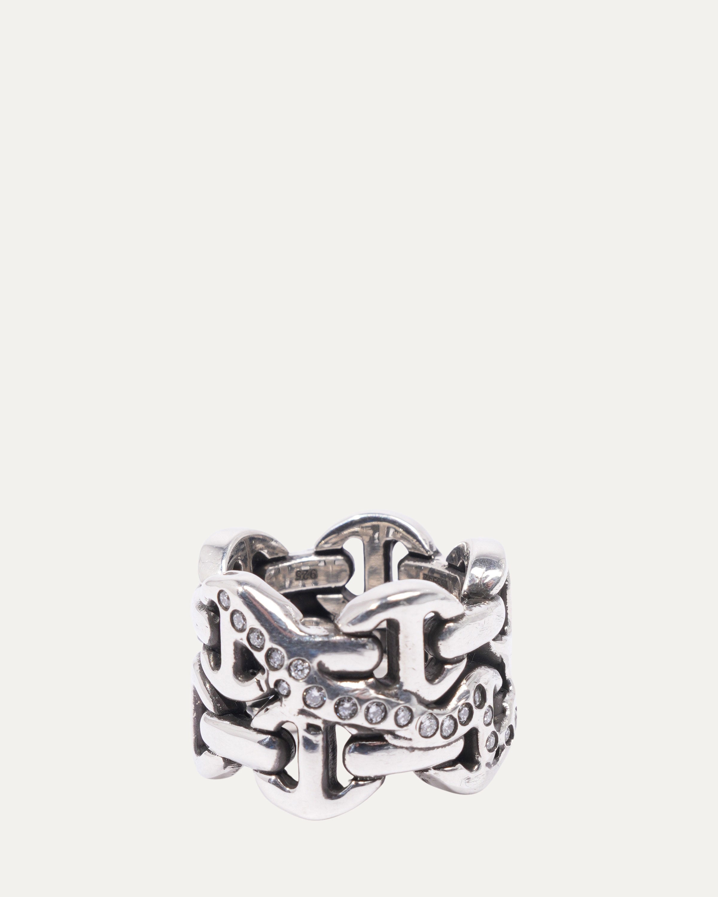 Double Sacred Melted Classic Tri-Link Ring w/ Diamonds