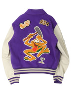 Multi-Patches Mixed Leather Varsity Blouson