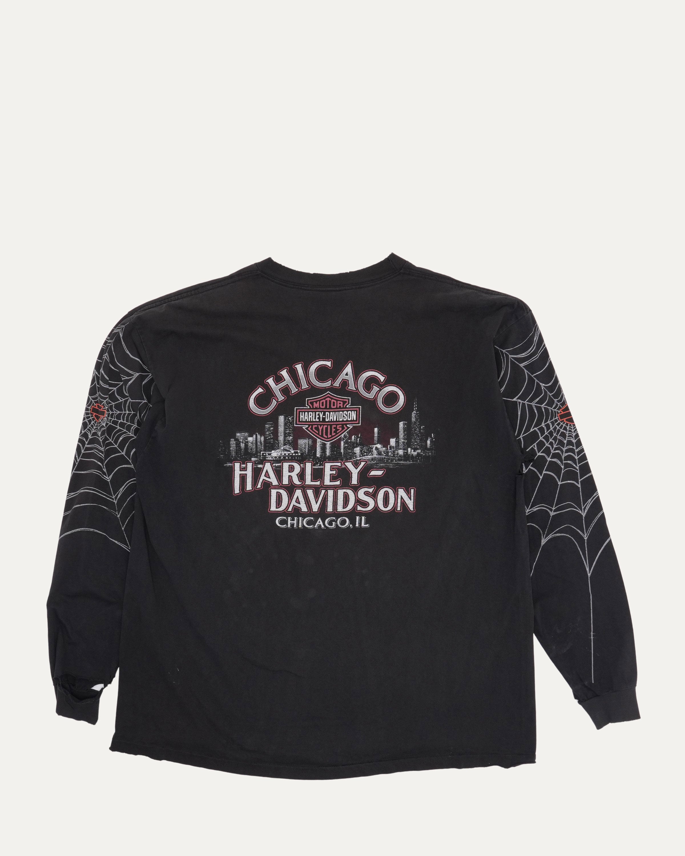 Vintage Harley Davidson Black Widow Spider Web Chicago Long Sleeve