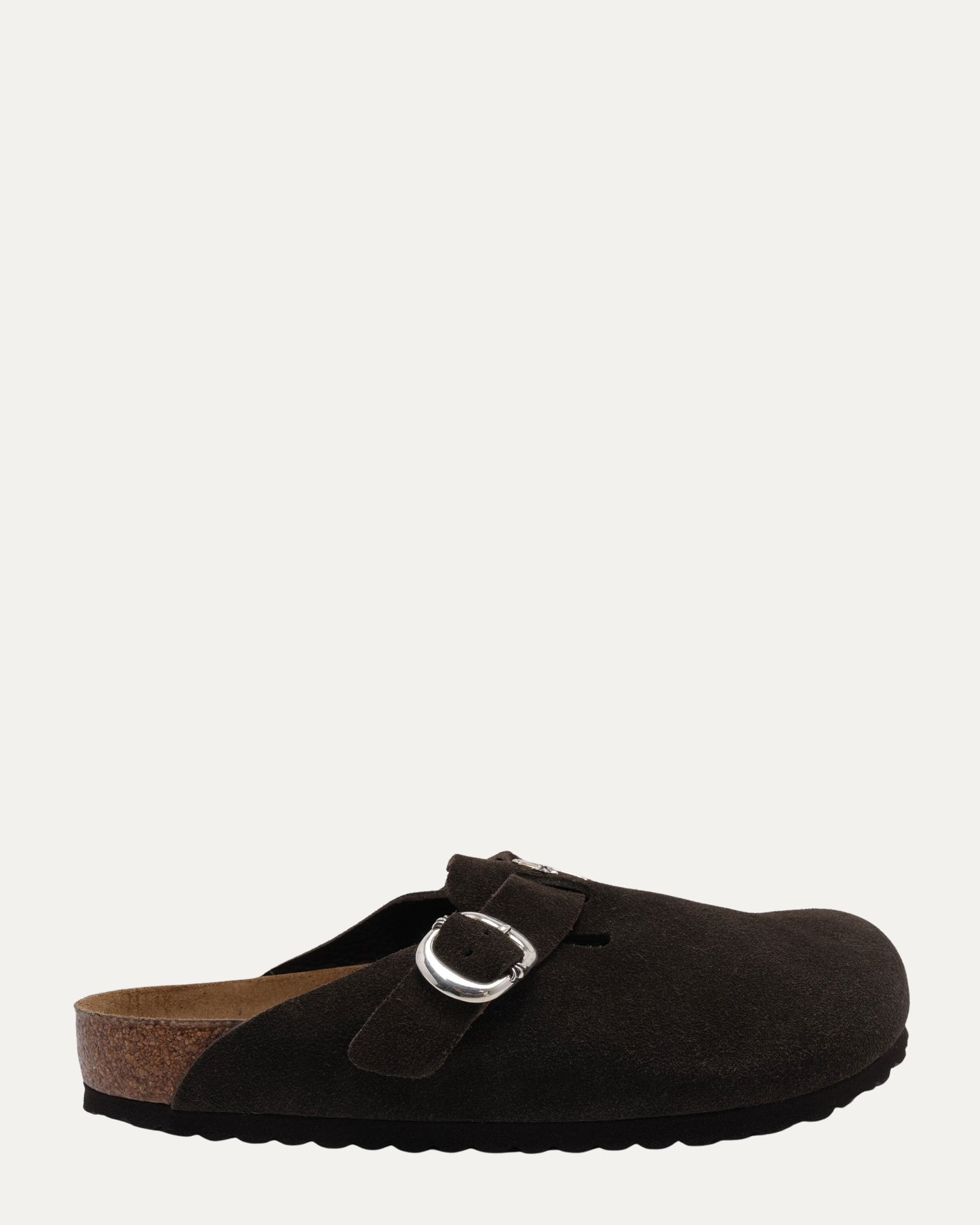Cross Embellished Birkenstock Boston Suede Mule