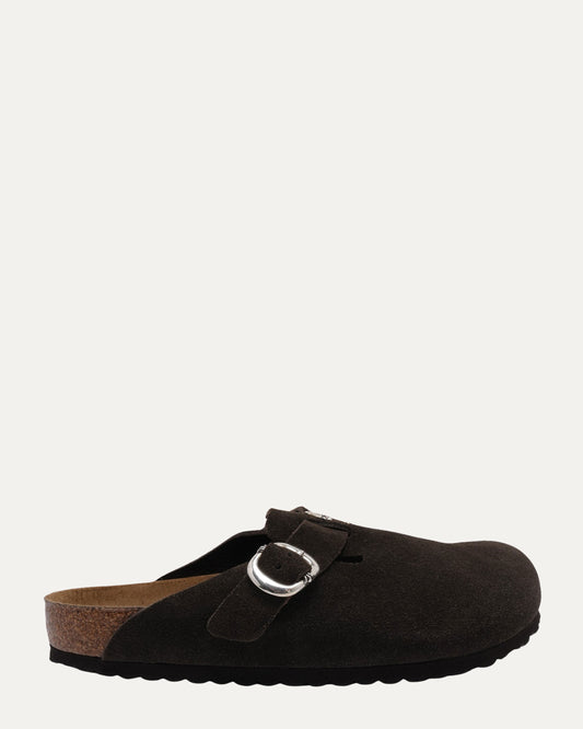 Cross Embellished Birkenstock Boston Suede Mule