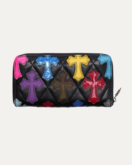 Multicolor Cross Patch Zip Wallet