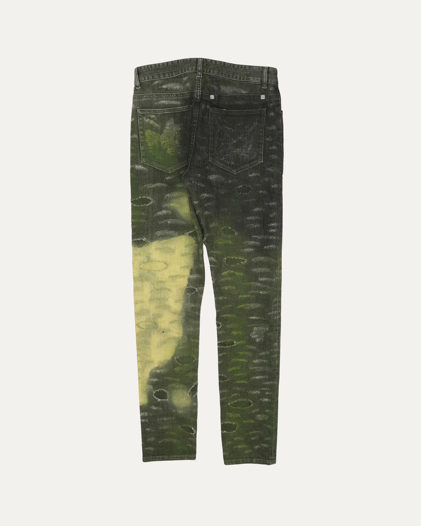 Slim Fit Tapered Distressed Tie Dye Jeans