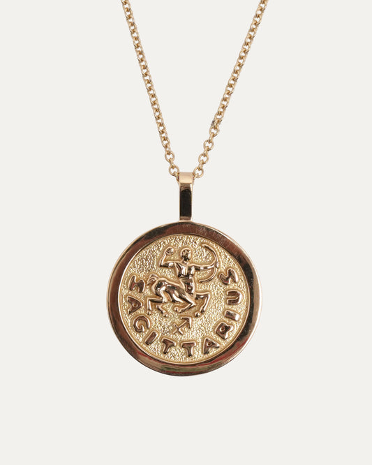 Gold Diamond Sagittarius Coin Necklace