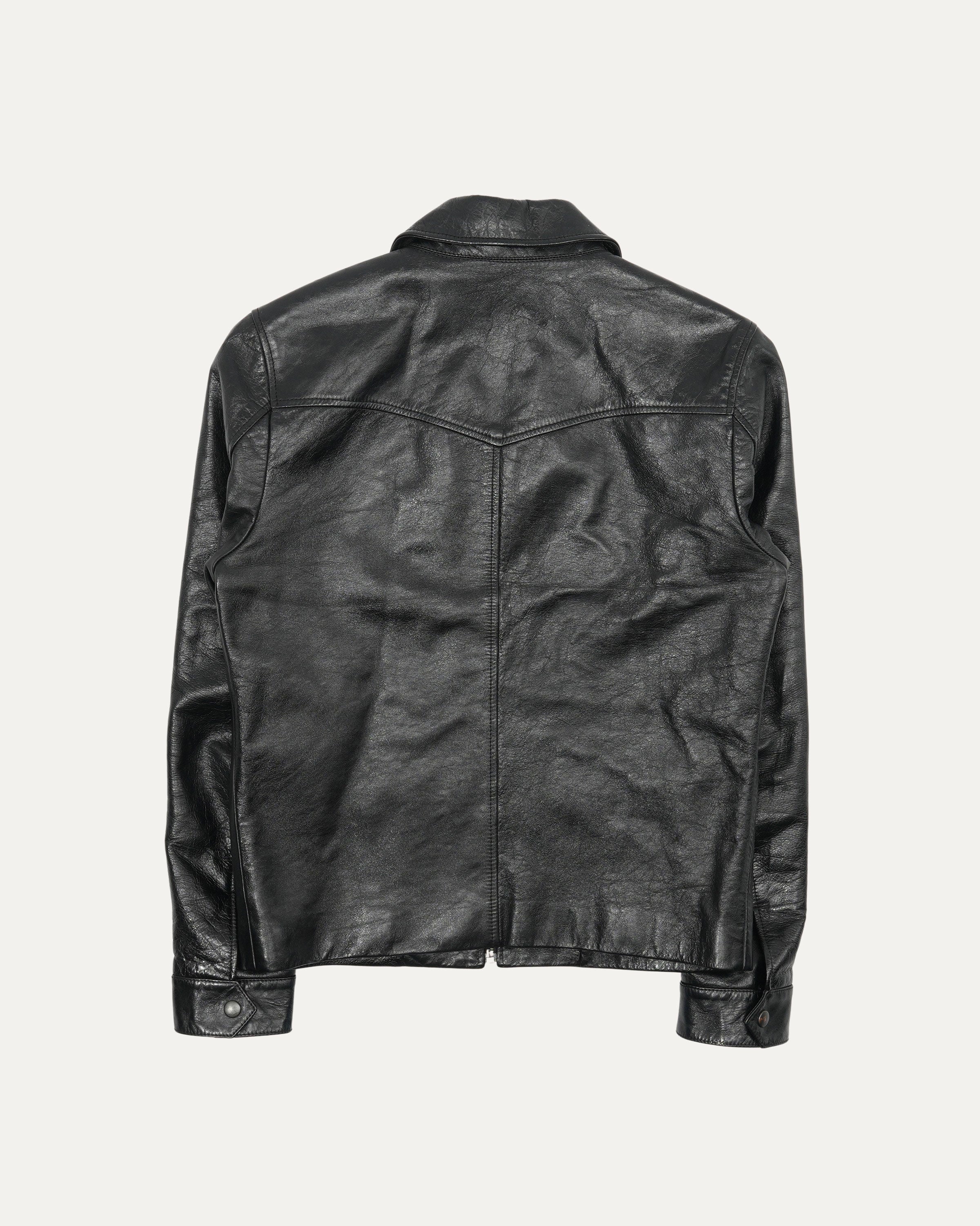 Leather Zip Up Trucker Jacket