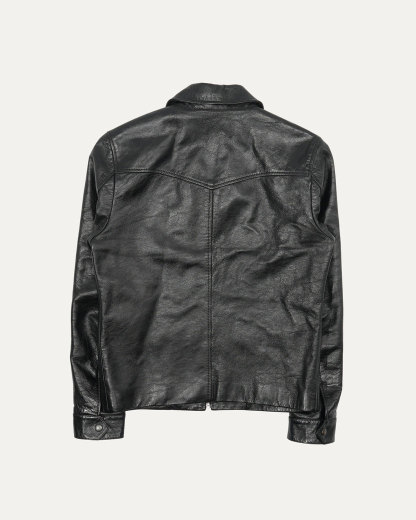 Leather Zip Up Trucker Jacket