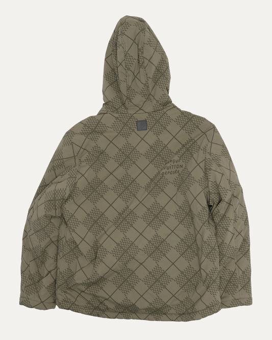 Hooded Shearling Lined Damier Argyle Reversible Jacket