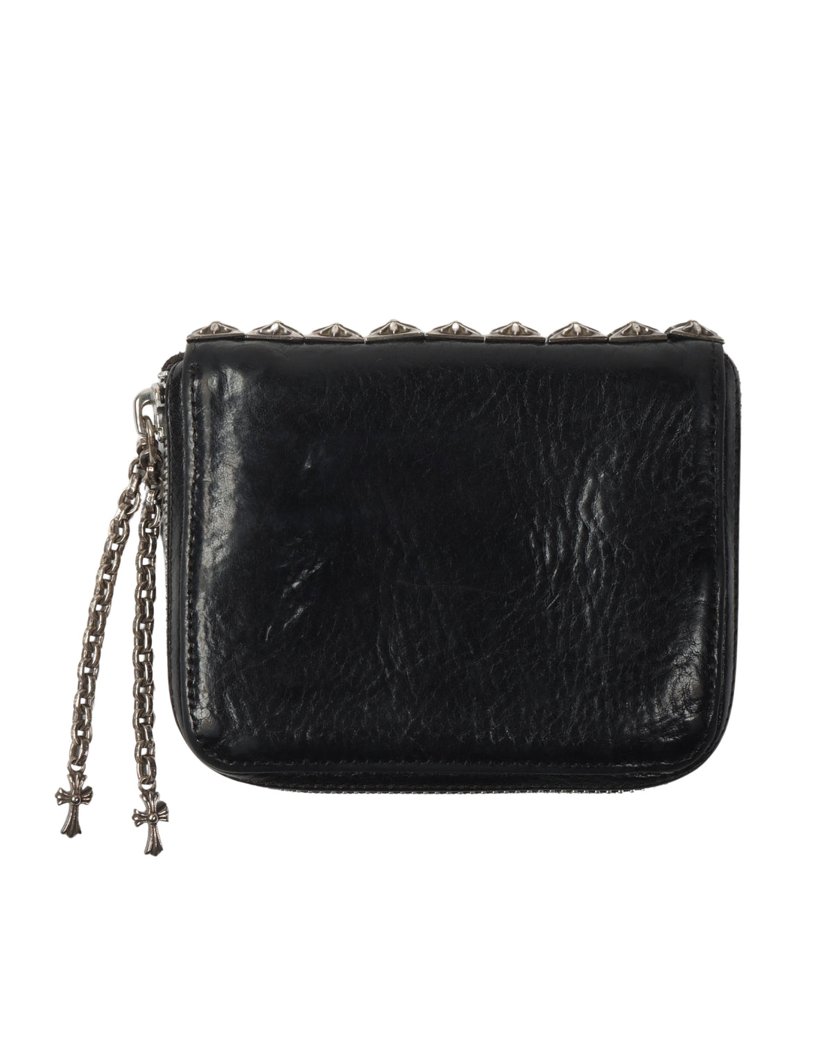 Leather Studded Bifold Zipper Wallet with Charms