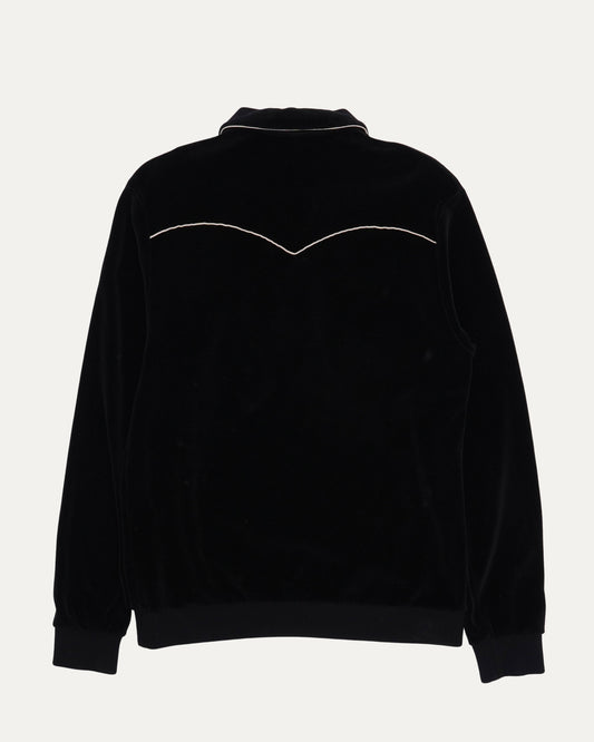 Velour Embroidered Logo Long Sleeve Polo Shirt