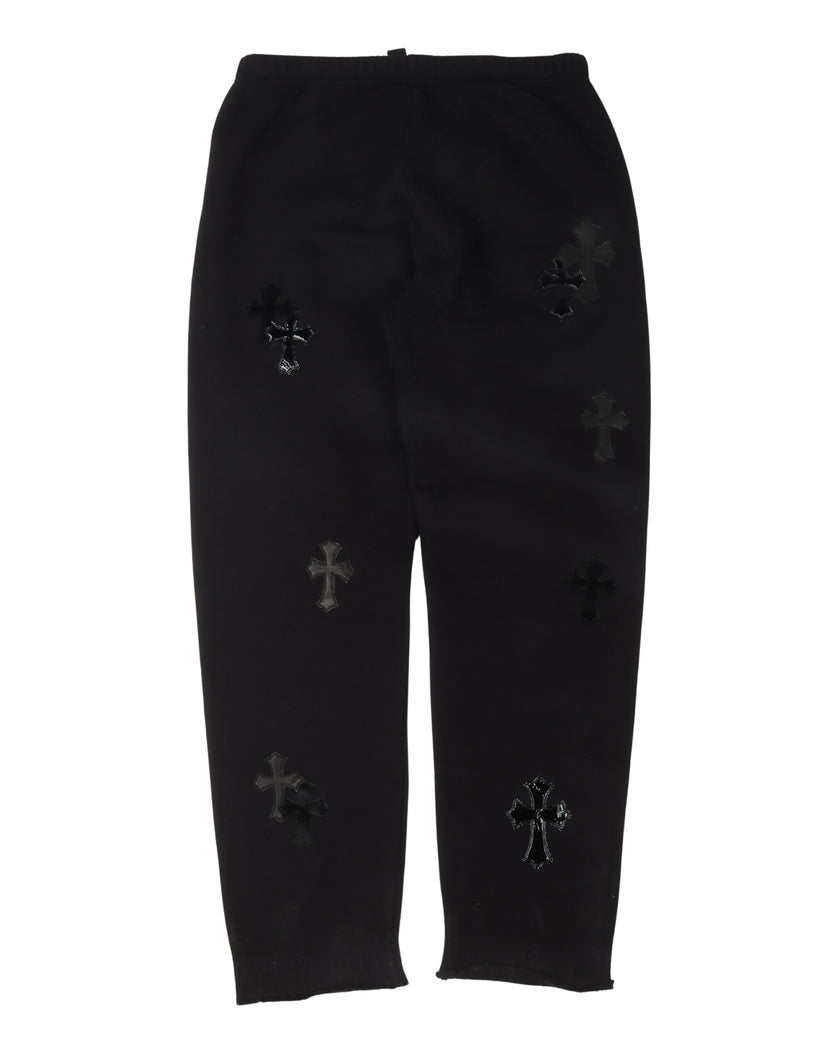 Black Cross Patch Sweatpants with Raw Hem