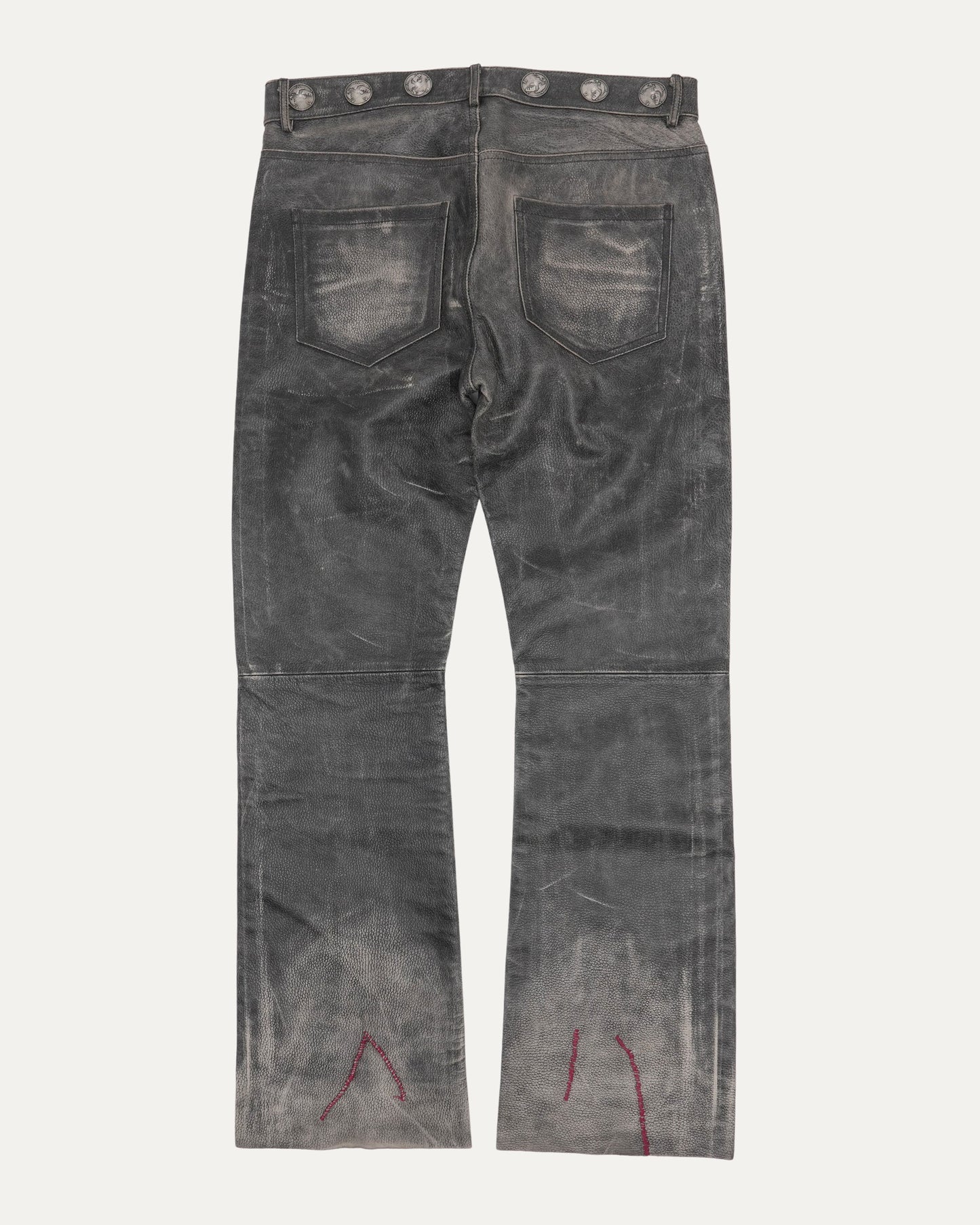 Straight Leg Embellished Leather Jeans