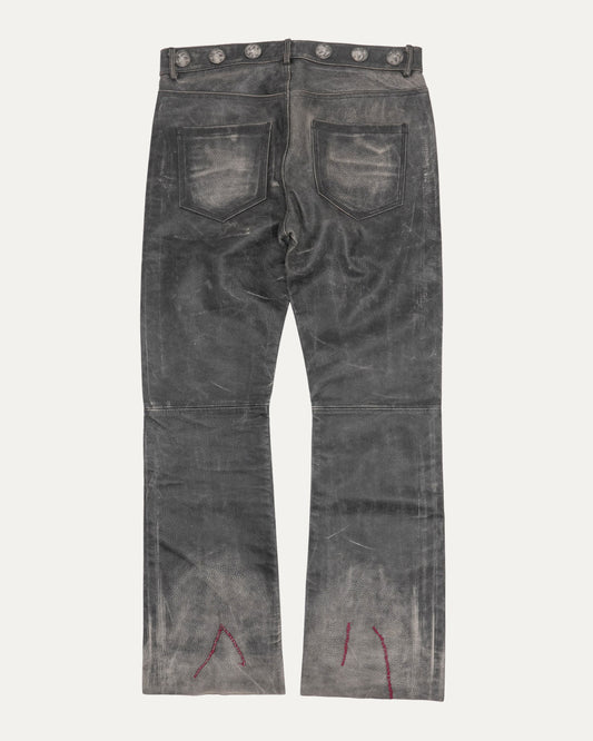 Straight Leg Embellished Leather Jeans