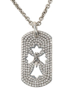 Silver & Diamond Cross Dog Tag Pendant w/ Chain