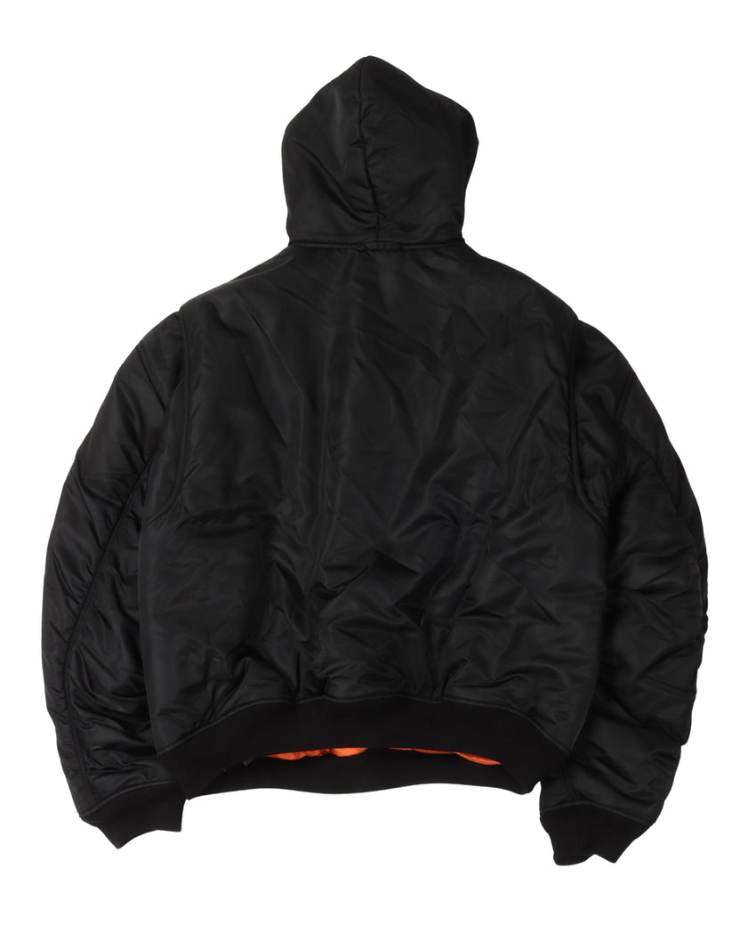 Nylon Hooded Pullover Bomber Jacket