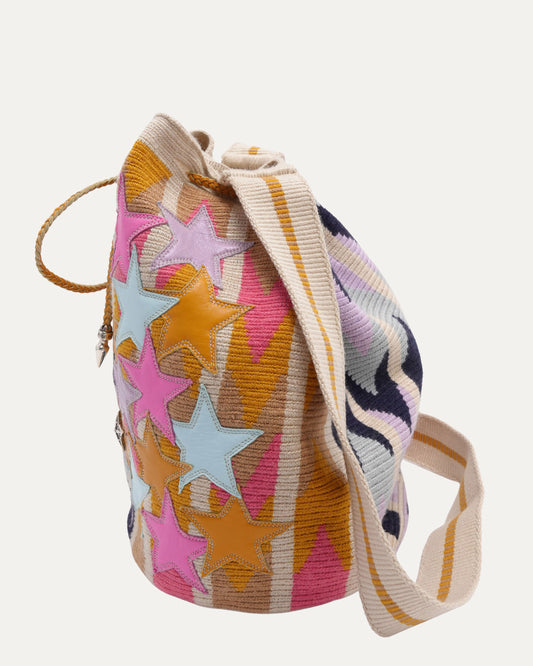 Guanabana Silver Embellished Star Patch Bucket Bag